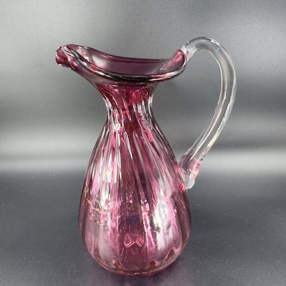 Vintage Rossi Glass Cranberry Pitcher Carafe Hand Blown Canadian Glass VTG - Picture 14 of 16